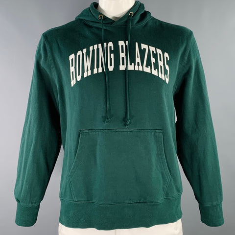 ROWING BLAZERS Size L Green White Logo Cotton Hoodie Sweatshirt