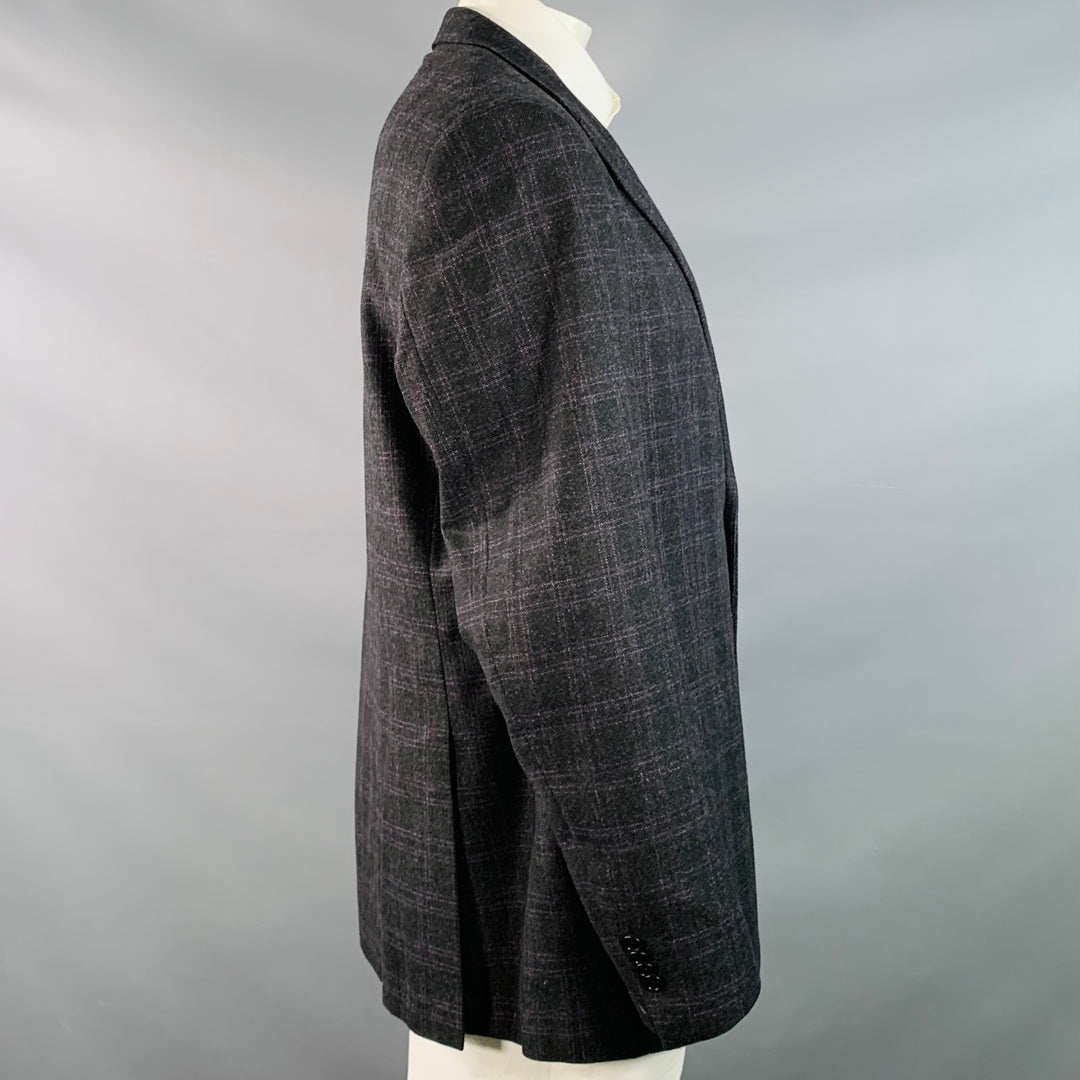 JOHN BRAY Size 48 Regular Black Purple Plaid Cashmere Sport Coat