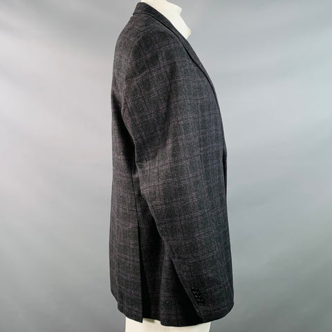 JOHN BRAY Taille 48 Coupe Classique Veste de Sport Cachemire Carreaux Noirs et Violets