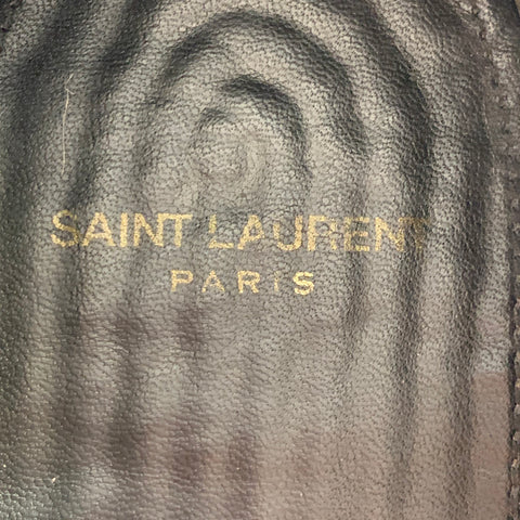 SAINT LAURENT Size 12 Black Natural Logo Leather Espadrille Sneakers