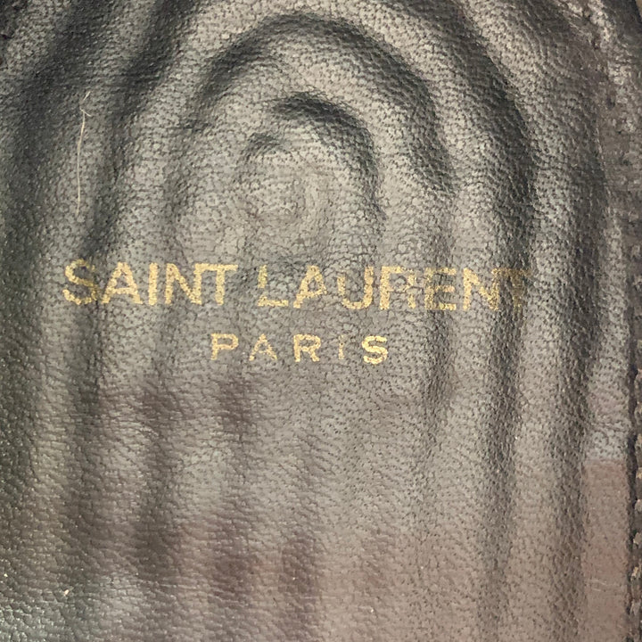 SAINT LAURENT Size 12 Black Natural Logo Leather Espadrille Sneakers