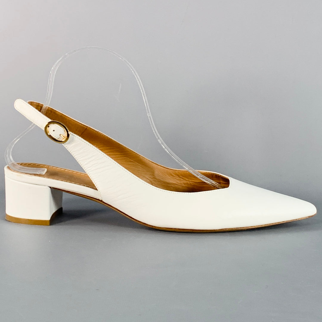 MANSUR GAVRIEL Size 10.5 White Leather Slingback Chunky Heel Pumps
