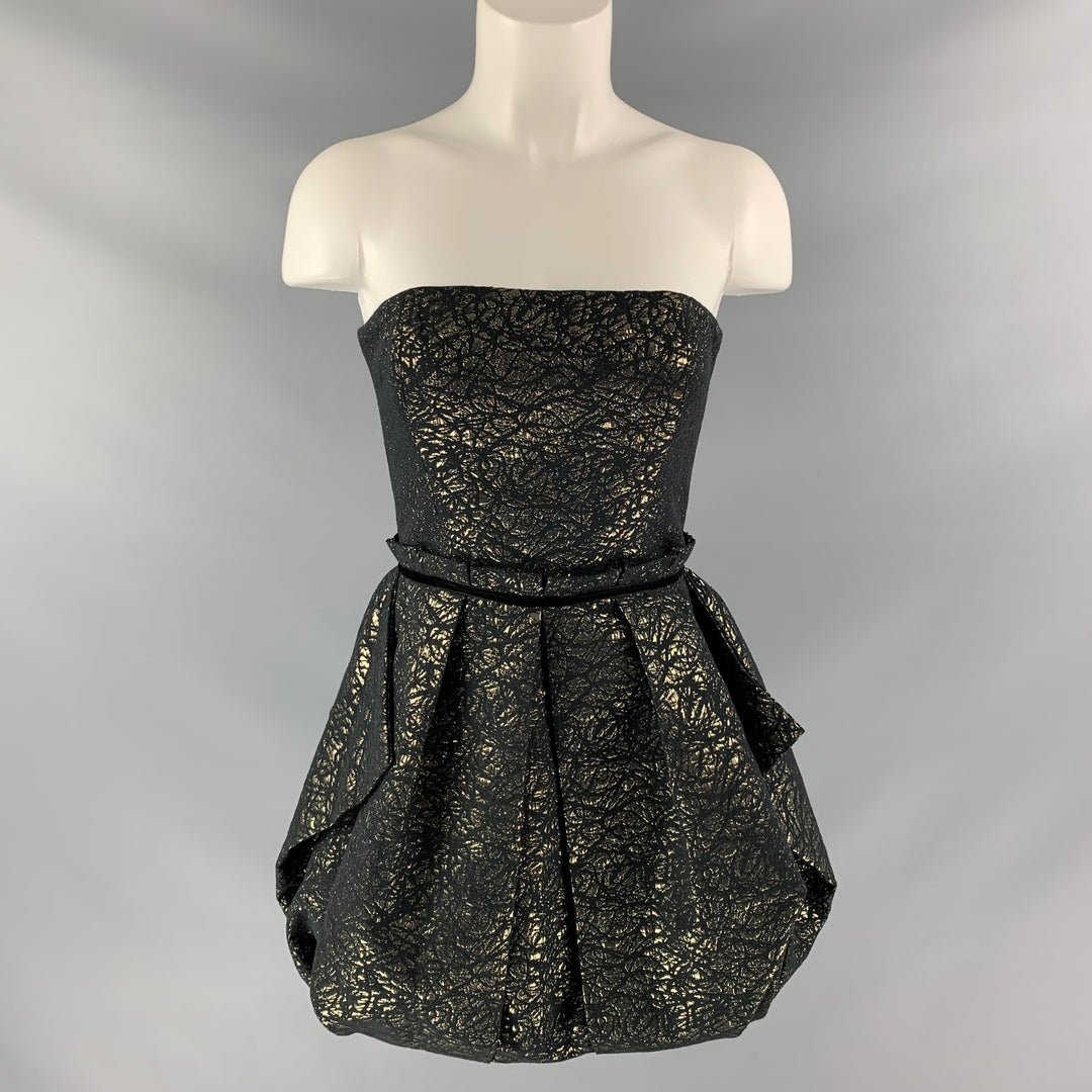 RACHEL ZOE Size 0 Black Gold Cotton Blend Jacquard Strapless Dress Sui Generis Designer Consignment RACHEL ZOE Size 0 Black Gold Cotton Blend Jacquard Strapless Dress Sui Generis Designer Consignment