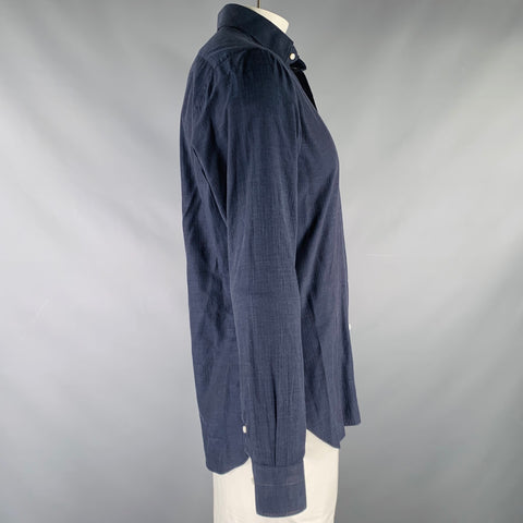 SARTORIO Chemise boutonnée à manches longues en coton bleu marine Taille L