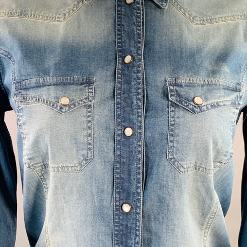 DOLCE & GABBANA Size 4 Blue Chambray Washed Snaps Western Shirt