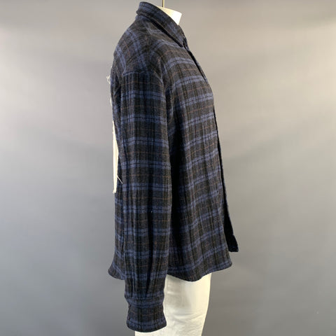 ENFANTS RICHES DEPRIMES SS2016 XL Navy Black Plaid Wool Long Sleeve Shirt