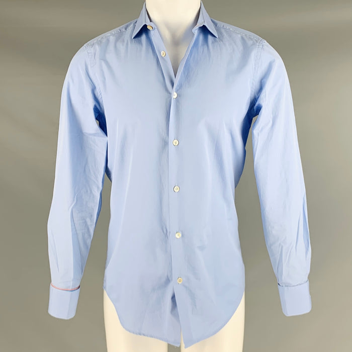 PAUL SMITH Camisa de manga larga con puño francés de algodón azul talla S