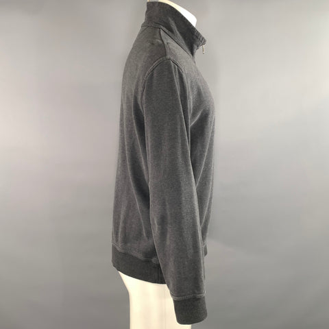 BRUNELLO CUCINELLI Size M Grey Heather Cotton 1/2 zip Pullover
