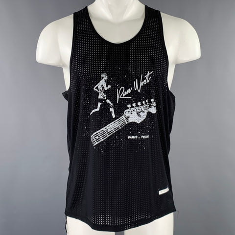 SATISFY Size M Black White Print Nylon Blend Mesh Tank Top