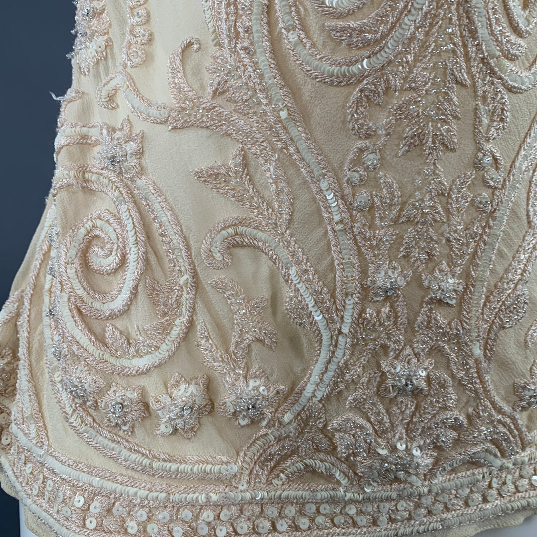 RALPH LAUREN Size M Beige Cream Silk Embroidered Spaghetti Straps Dress Top