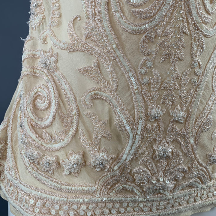 RALPH LAUREN Size M Beige Cream Silk Embroidered Spaghetti Straps Dress Top