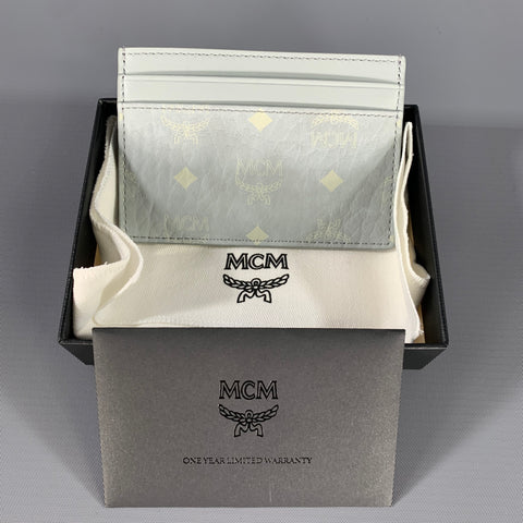MCM Grey Logo Leather Card Case