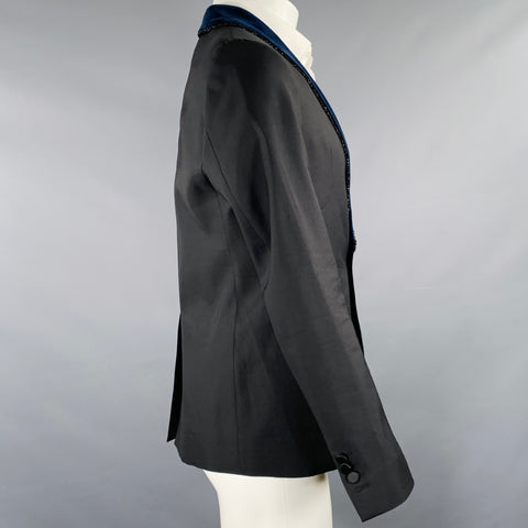 DSQUARED2 Size 38 Black Navy Wool Silk Shawl Collar Sport Coat