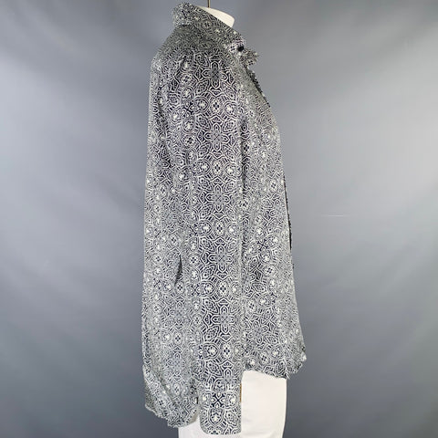 BILLIONAIRE COUTURE Size L Black White Print Silk Long Sleeve Shirt