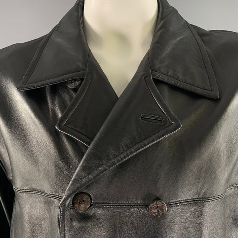 JHANE BARNES Size XXL Black Leather Double Breasted Coat