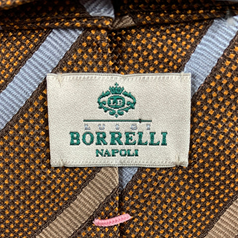 BORRELLI Cravate à rayures diagonales marron bleu clair