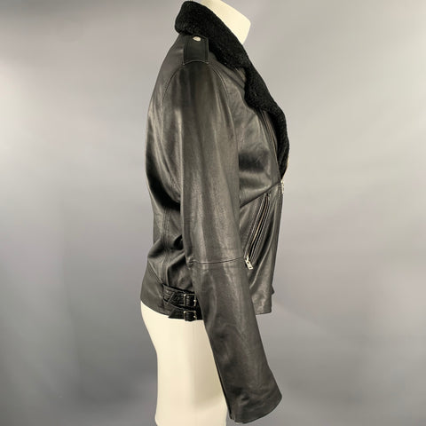 IRO Size M Black Leather Shearing Lapel Motorcycle Jacket