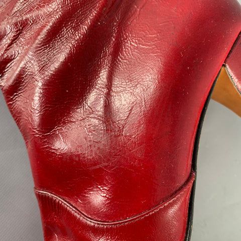 MOSCHINO Size 7 Burgundy Bow Patent Leather Zip Up Boots