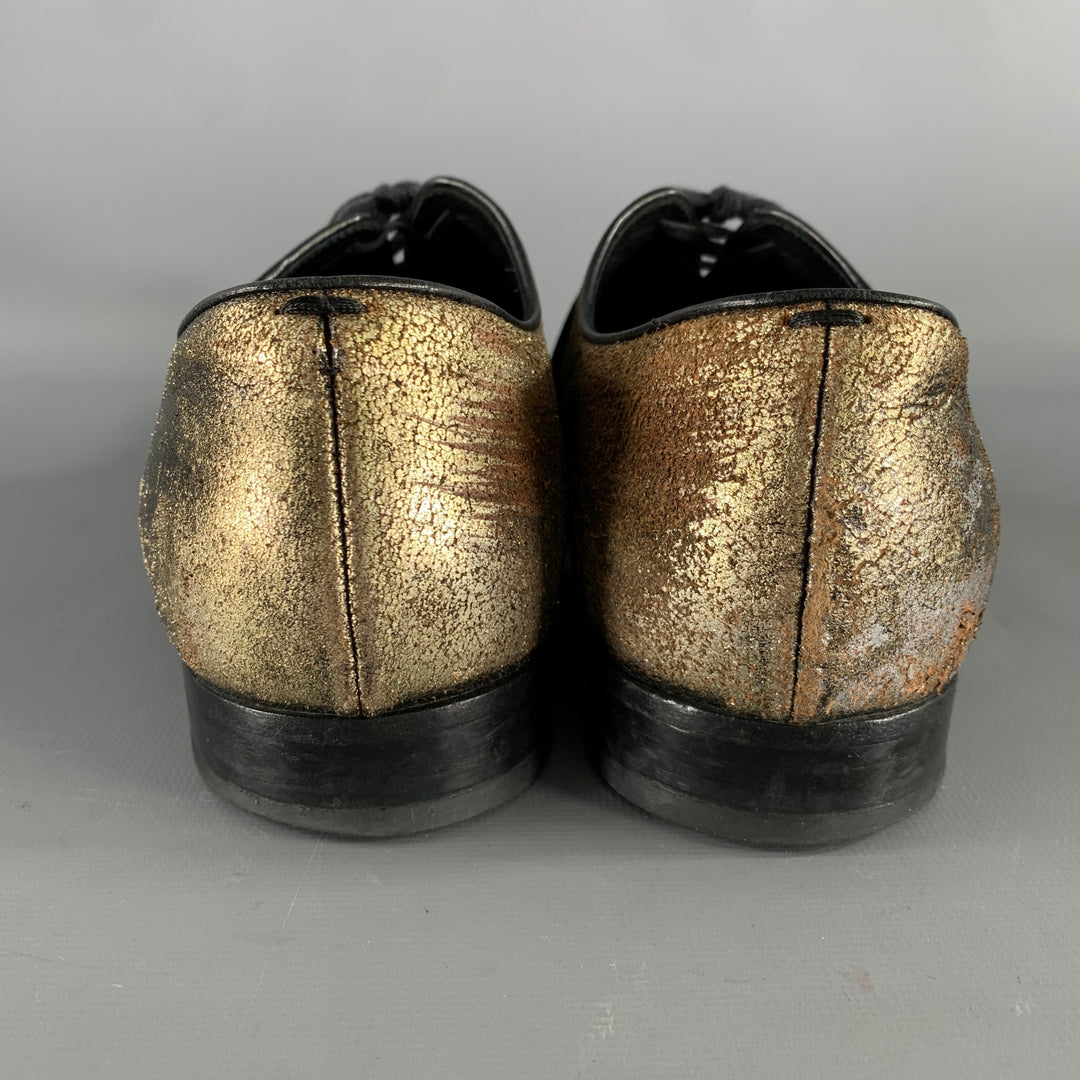 HAIDER ACKERMANN Size 8 Gold Black Metallic Leather Lace Up Shoes
