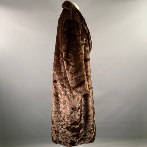 STAND STUDIO Size M Brown Faux Fur Modacrylic Textured Peak Lapel Coat