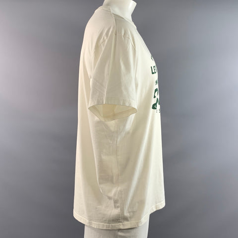 BARBOUR Size XL Cream Green Graphic Cotton Oversized T shirt