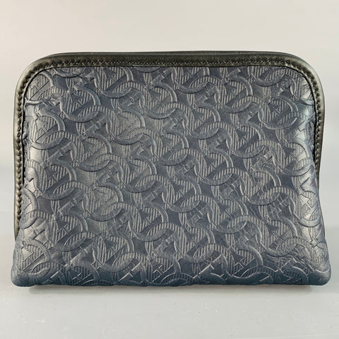 SALVATORE FERRAGAMO One Size Navy Embossed Gancini Logo Calf Leather Toiletry Bag