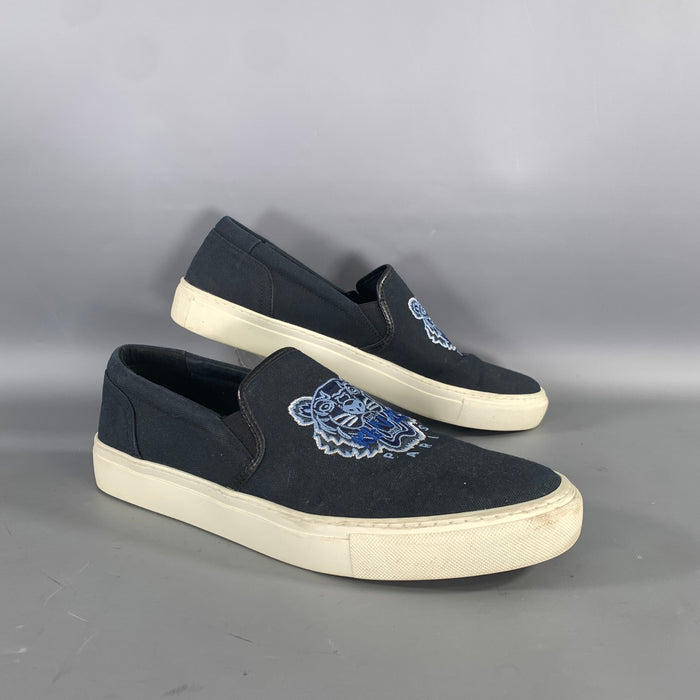 KENZO Size 11 Navy Light Blue Embroidery Canvas Slip On Sneakers
