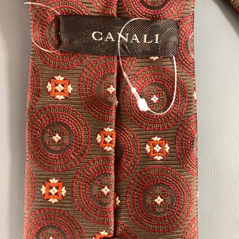 CANALI Burgundy Brown Geometric Silk Tie