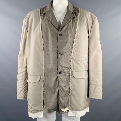 CAMIEL FORTGENS Taille L Manteau en coton gris taupe color block à bords francs