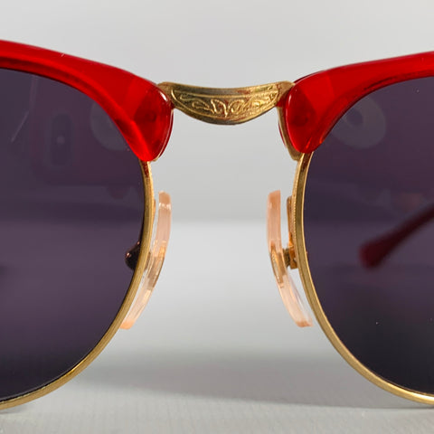 Lunettes de soleil vintage en acétate et métal gravé rouge et doré