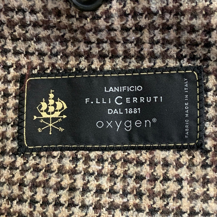 SAKS FIFTH AVENUE Size 40 Khaki Brown Houndstooth Wool Blend Sport Coat