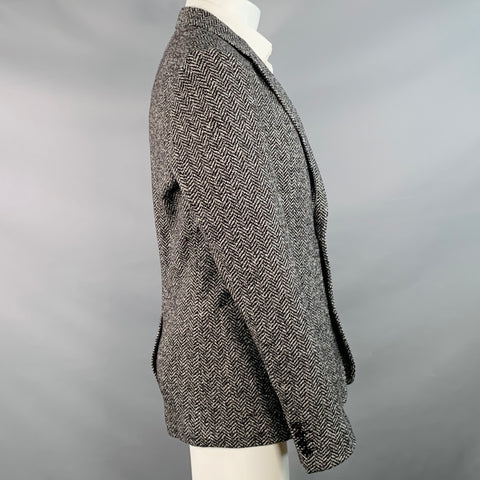 DOLCE & GABBANA Size 40 Black White Herringbone Wool Cotton Sport Coat
