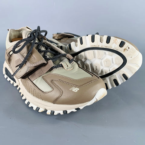NEW BALANCE Size 10.5 X-RACER Grey Tan Color Block Leather Lace Up Sneakers