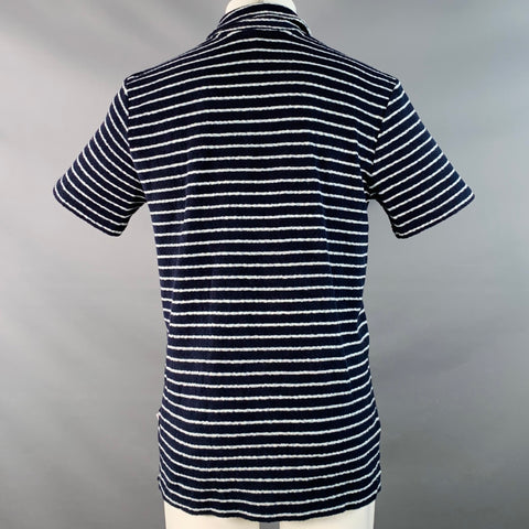 ORLEBAR BROWN Size M Navy White Pinstripe Cotton Terry Two Pockets Short Sleeve Shirt