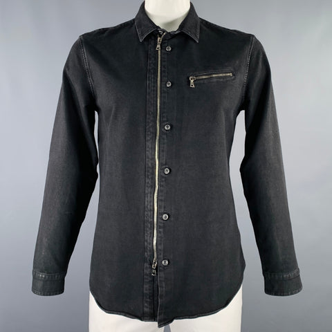 JOHN VARVATOS Size L Black Cotton Blend Long Sleeve Shirt