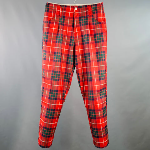 HAIKURE Size 28 Louisiana Red Multi Color Plaid Polyester Blend Pleated Zip Fly Dress Pants