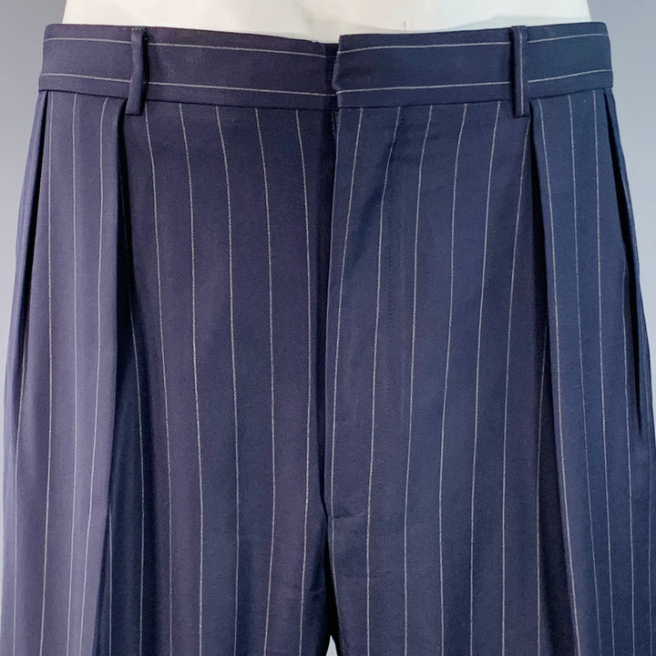 POLO by RALPH LAUREN Size 42 Regular Navy Grey Pinstripe Virgin Wool 3 Piece Suit