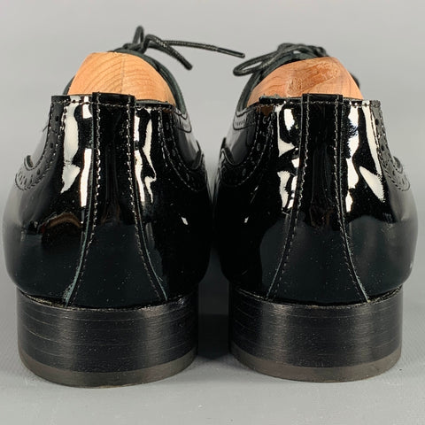 MANOLO BLAHNIK Size 10.5 Black Perforated Patent Leather Cap Toe Shoes