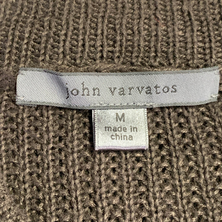 JOHN VARVATOS Size M Brown Waffle Knit Linen Collarless Cardigan