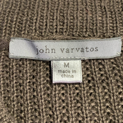 JOHN VARVATOS Size M Brown Waffle Knit Linen Collarless Cardigan