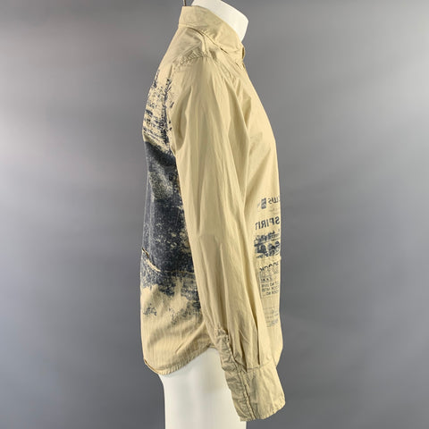 IKKS Size M Beige Stripe Cotton Button Up Long Sleeve Shirt