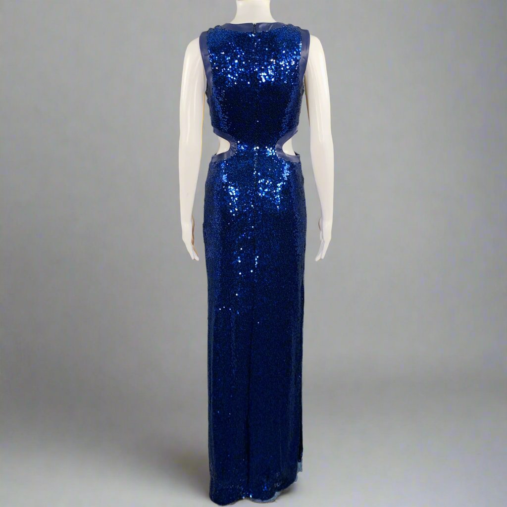 STAUD Size S Blue Polyester Blend Sequined Cutout Long Gown Sui Generis Designer Consignment STAUD Size S Blue Polyester Blend Sequined Cutout Long Gown Sui Generis Designer Consignment