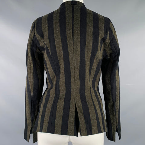 JAYKO Size 4 Black Green Viscose Wool Stripe Blazer