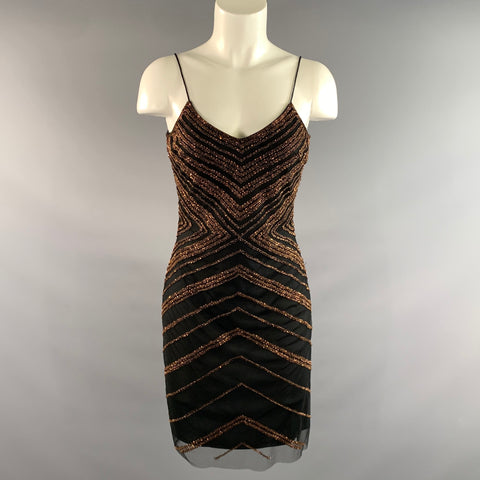 BADGLEY MISCHKA Size 2 Black Bronze Nylon Polyester Sequined Cocktail Dress