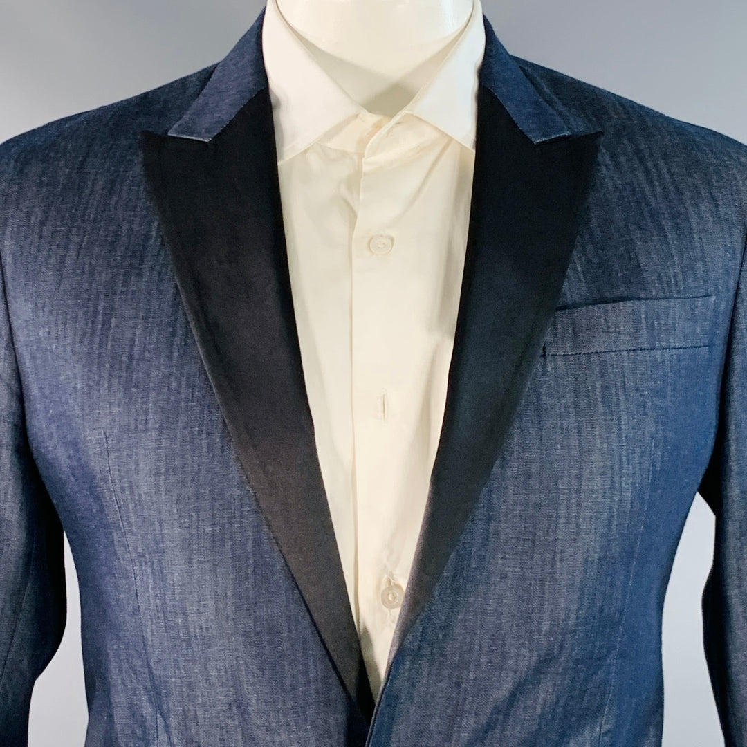 DSQUARED2 TOKYO Size 42 Indigo Black Cotton Satin Peak Lapel Sport Coat