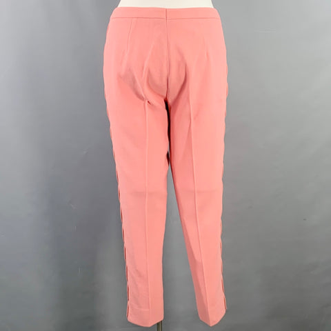 Pantalon tailleur ESCADA en crêpe de laine vierge rose taille L, avec bordure festonnée et braguette zippée
