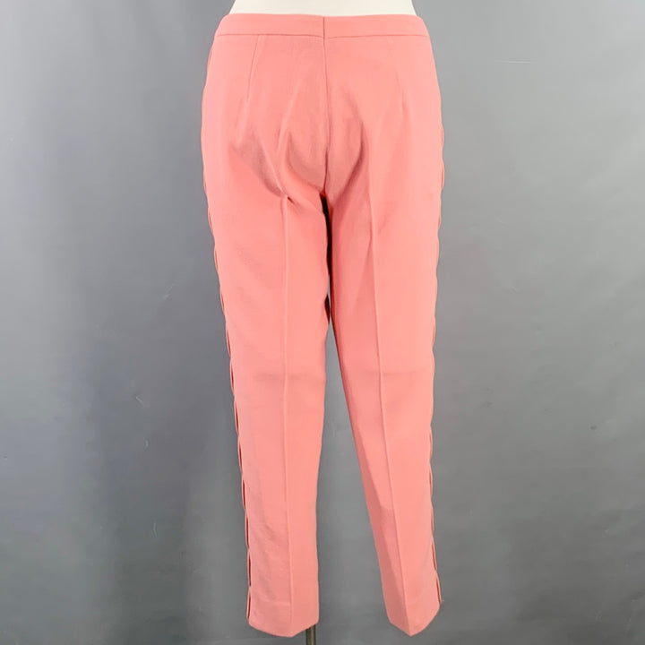 ESCADA Size L Pink Virgin Wool Crepe Scalloped Trim Zip Fly Dress Pants