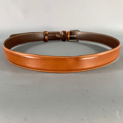 LONGHI Size 38 Brown Burgundy Crackled Leather Belt