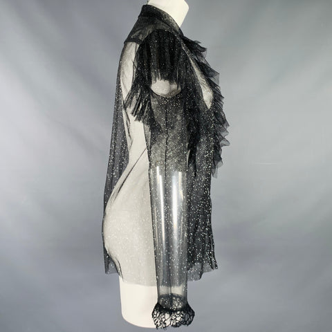 PHILOSOPHY di LORENZO SERAFINI Size 4 Black Silver Metallic Ruffle Blouse