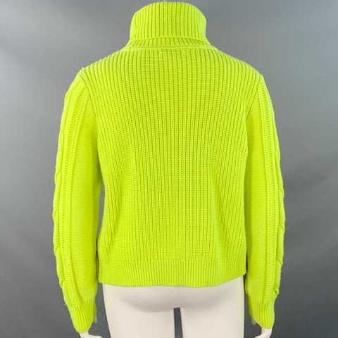 ALICE + OLIVIA Size L Yellow Neon Wool Blend Cable Knit Turtleneck Sweater